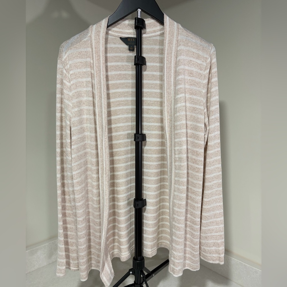 Mix (41 Hawthorne) Beige Striped Cardigan Sweater